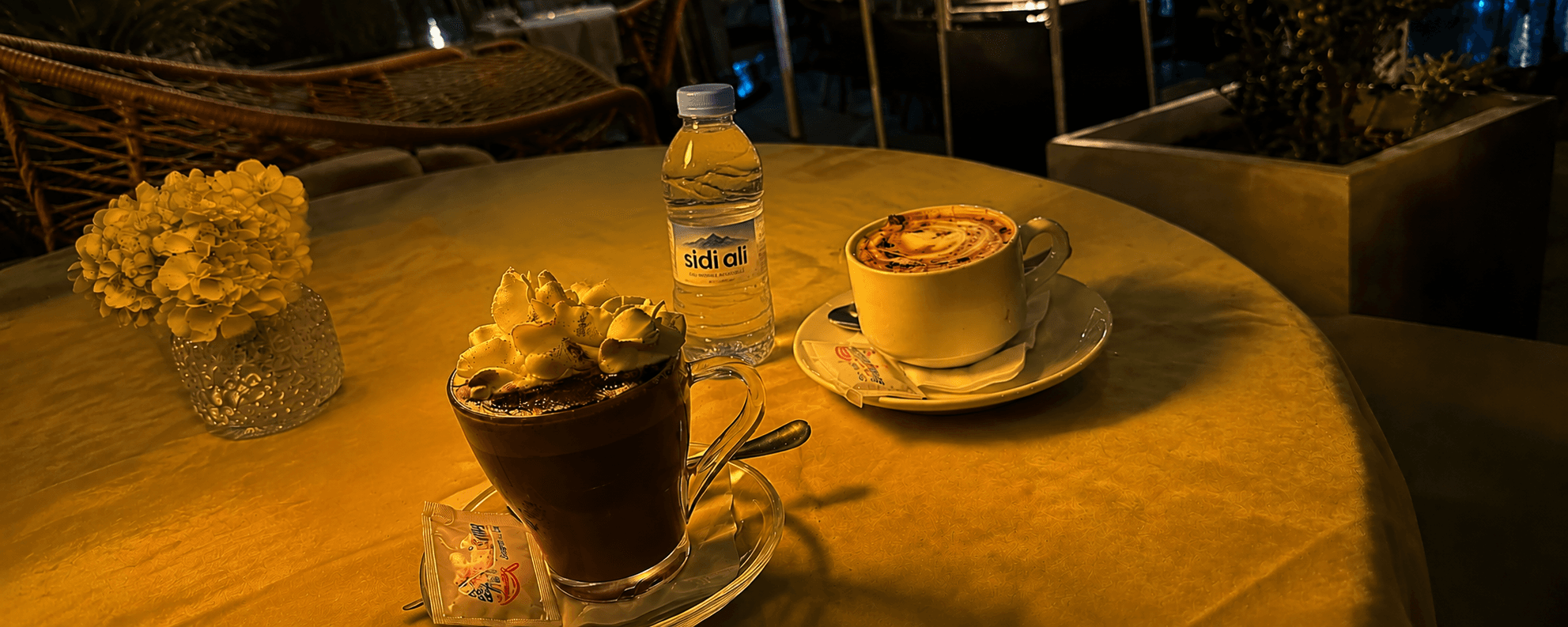 Fresh orange juice and a cappuccino